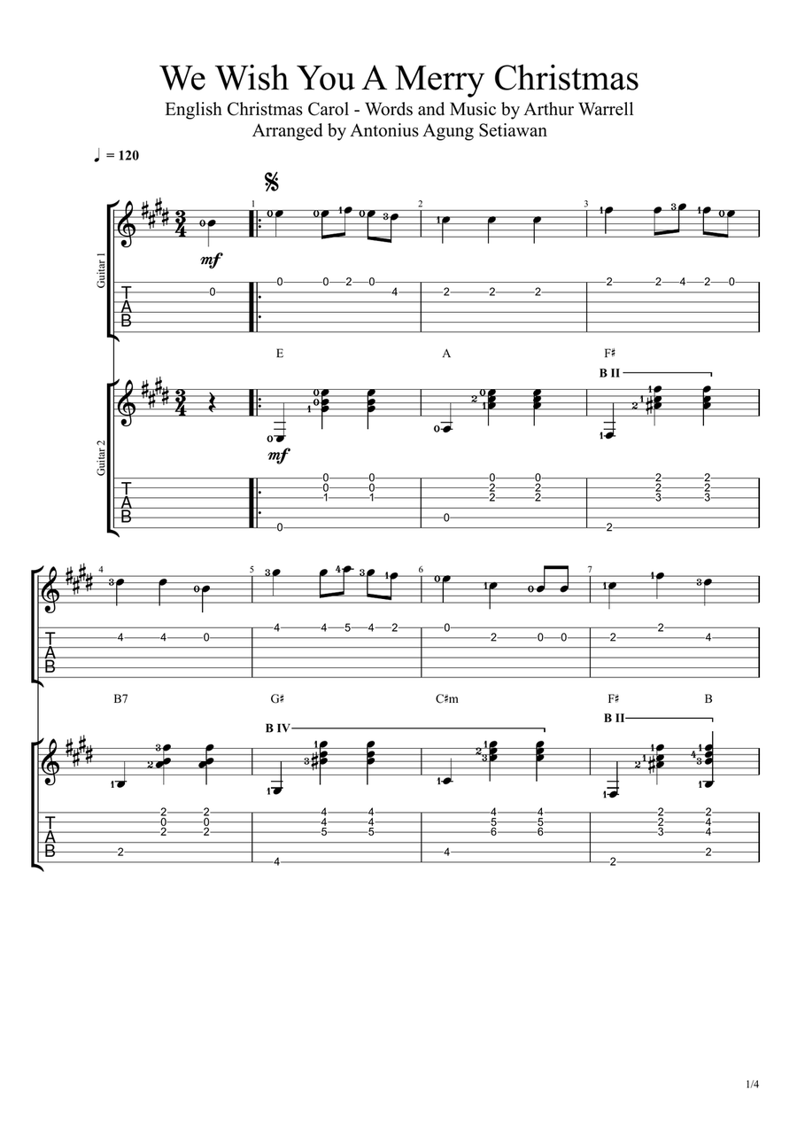 We Wish You A Merry Christmas Guitar Ensemble scores gallery preview page 1