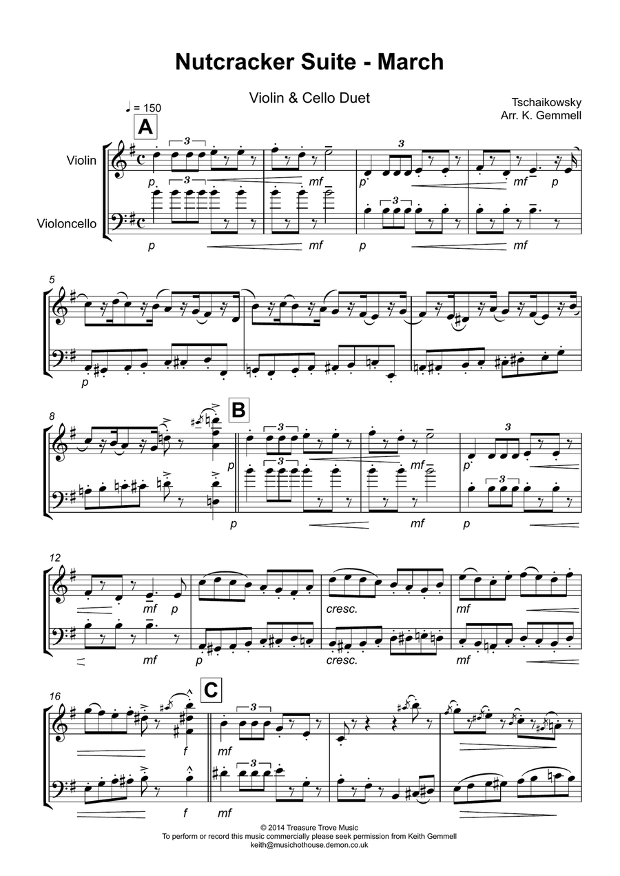 Nutcracker Suite - March: Violin & Cello Duet String Duet scores gallery preview page 1