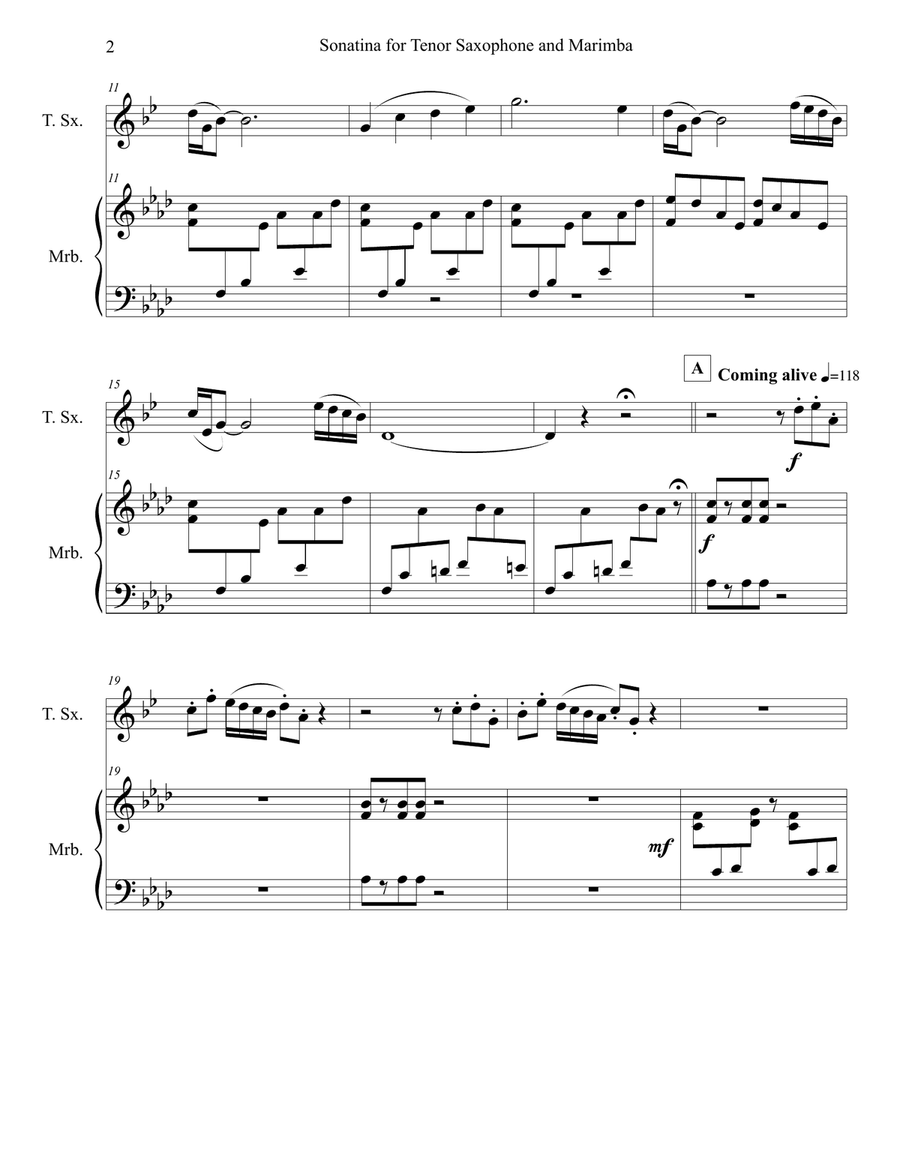 Sonatina for Tenor Saxophone and Marimba Tenor Saxophone scores gallery preview page 4