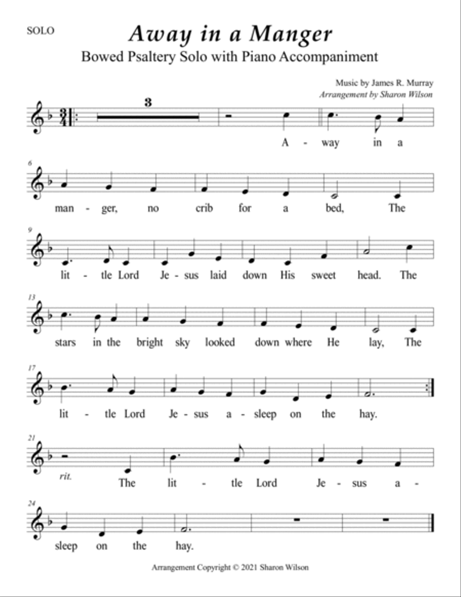 Away in a Manger (Easy Bowed Psaltery Solo with Piano Accompaniment) Zither scores gallery preview page 2