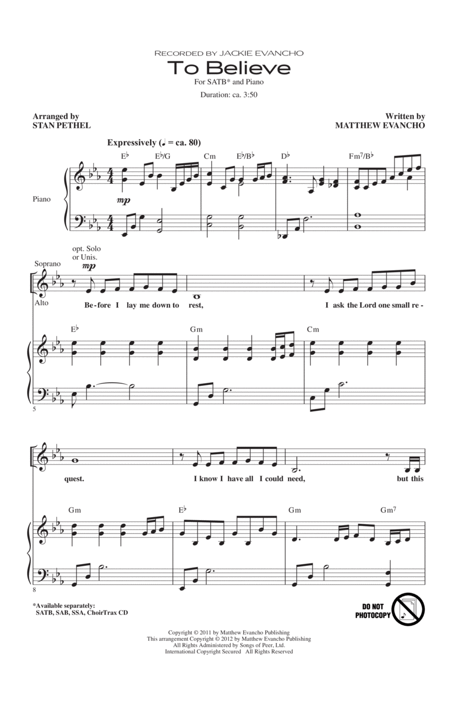 To Believe To Believe 4-Part scores gallery preview page 1