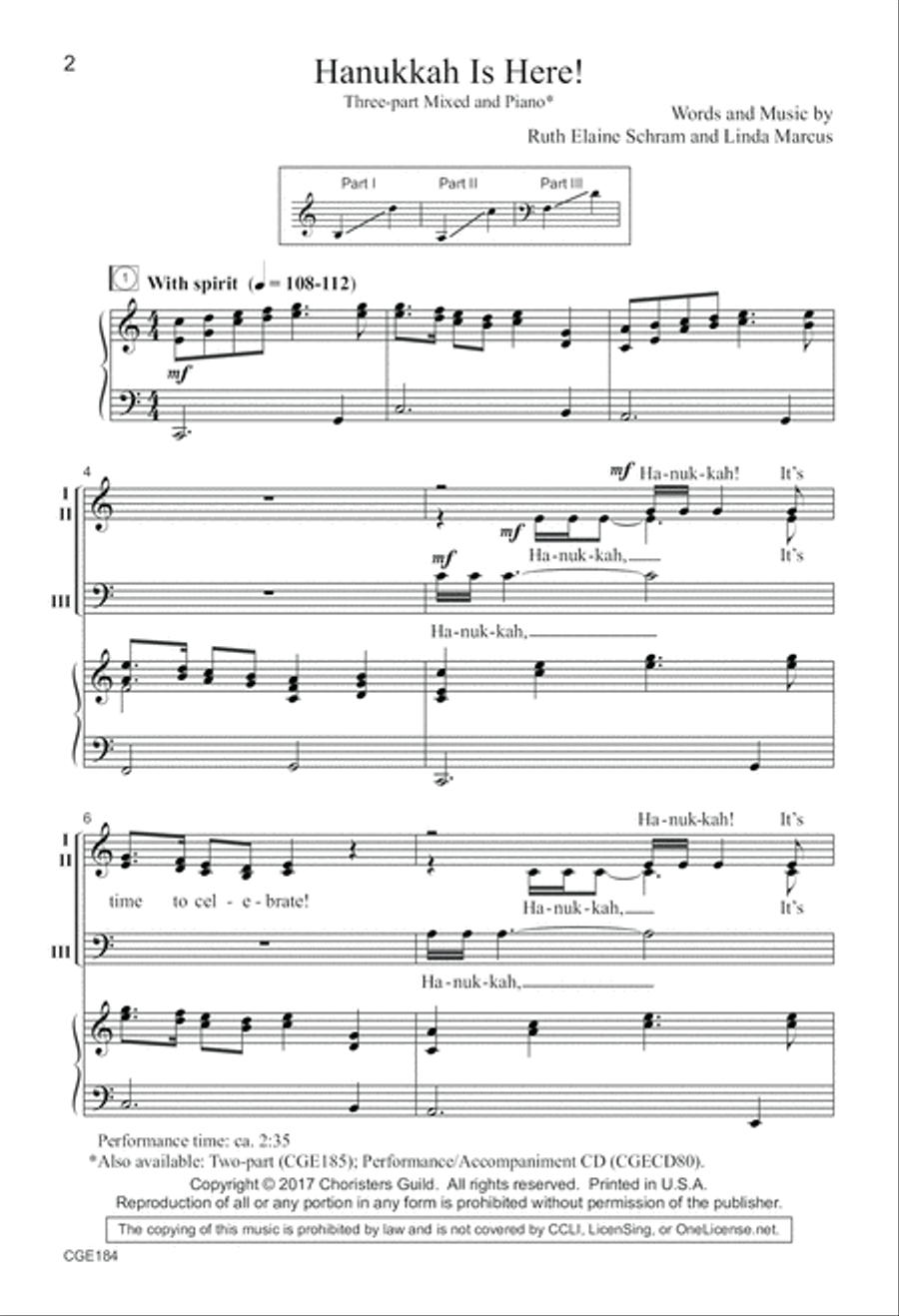 Hanukkah is Here! Three-part Mixed 3-Part scores gallery preview page 2