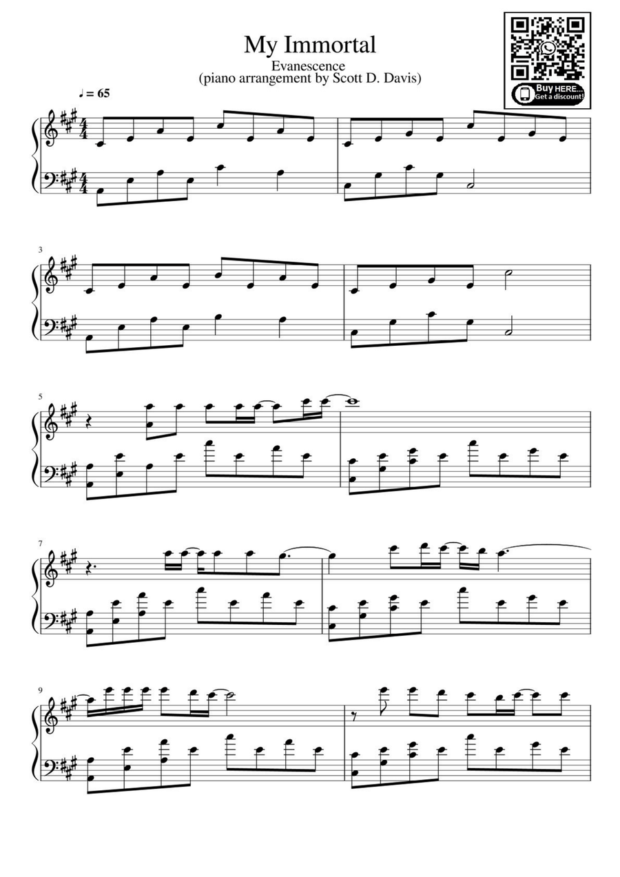 My Immortal Easy Piano scores gallery preview page 1