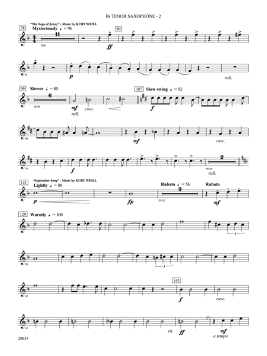 A Tribute to Kurt Weill: B-flat Tenor Saxophone Concert Band scores gallery preview page 2
