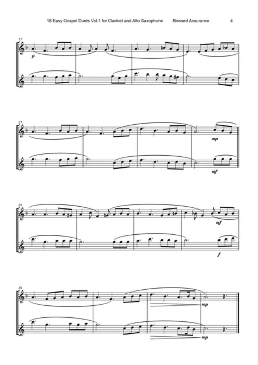 18 Easy Gospel Duets Vol.1 for Clarinet and Alto Saxophone Woodwind Duet scores gallery preview page 6