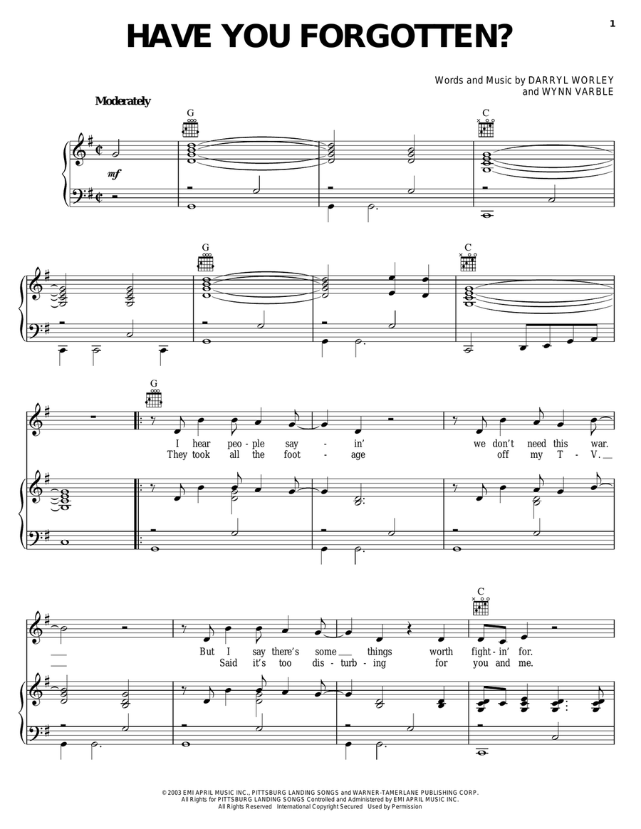 Have You Forgotten? Piano, Vocal, Guitar scores gallery preview page 1