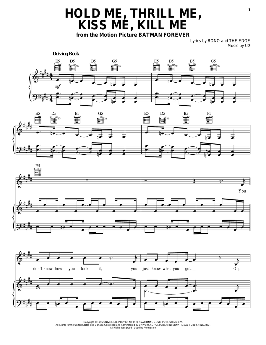 Hold Me, Thrill Me, Kiss Me, Kill Me Piano, Vocal, Guitar scores gallery preview page 1