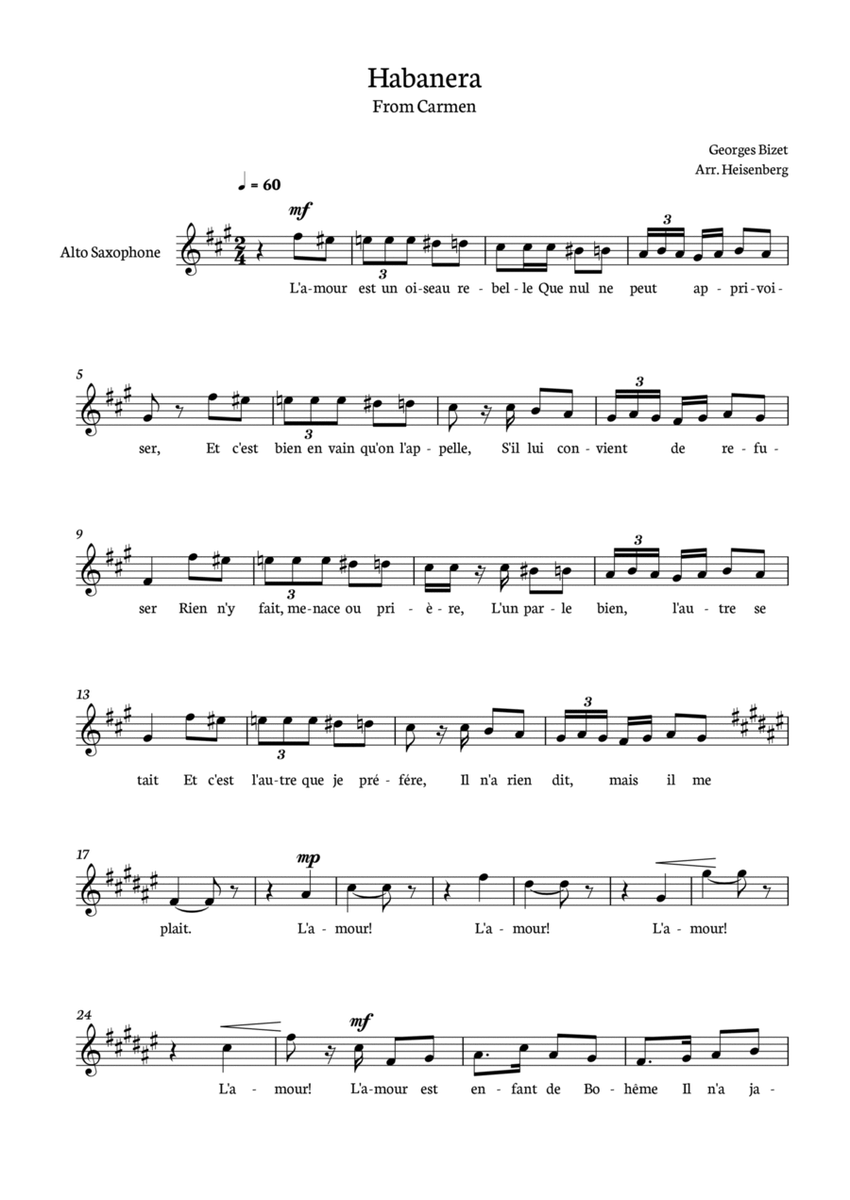 Habanera from Carmen for Alto Sax image number null