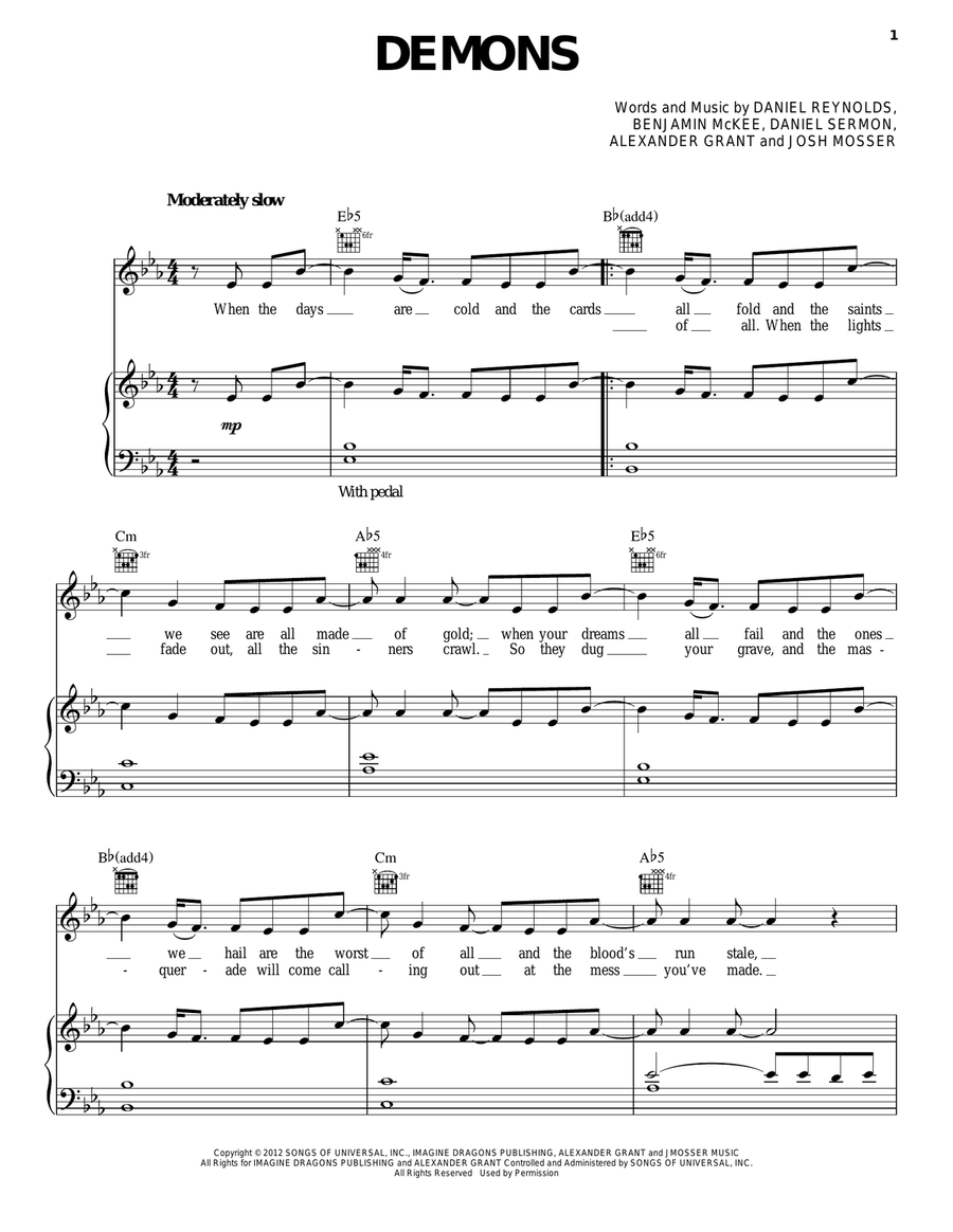 Demons Acoustic Guitar scores gallery preview page 1