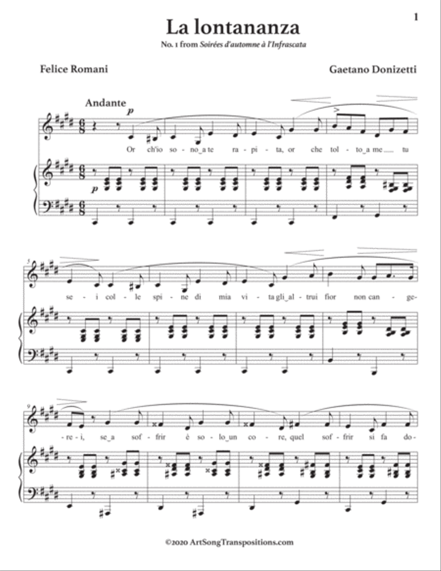 DONIZETTI: La lontananza (transposed to C-sharp minor) Voice scores gallery preview page 2