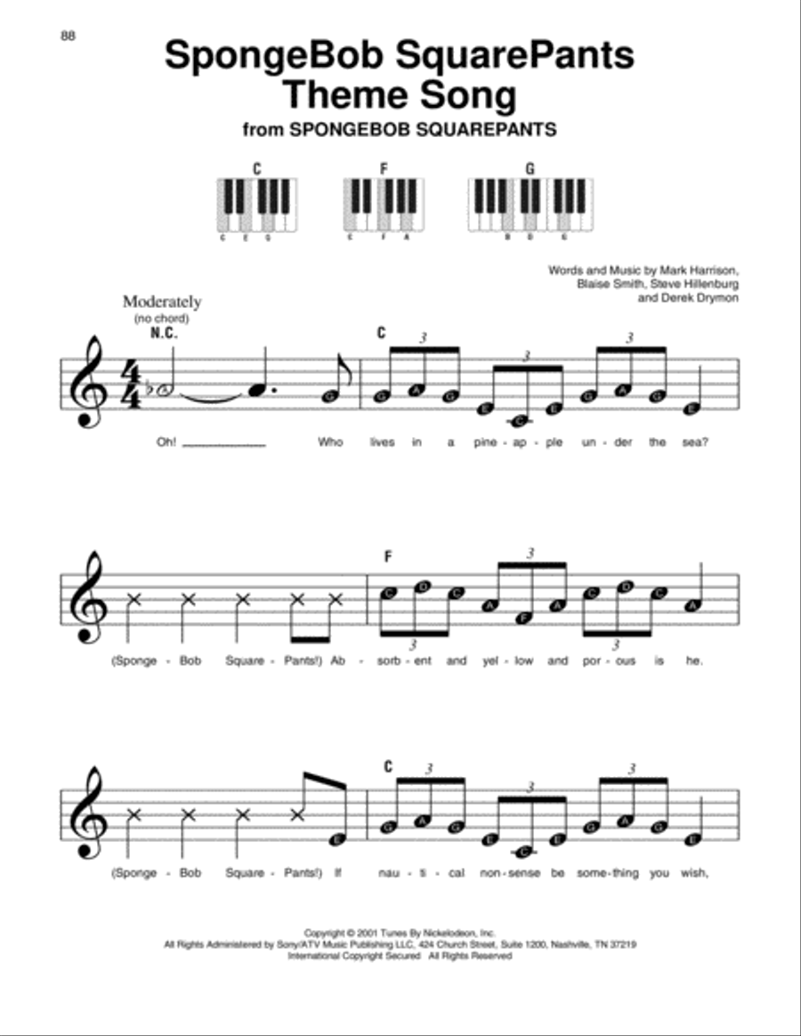 SpongeBob SquarePants Theme Song Easy Piano scores gallery preview page 1