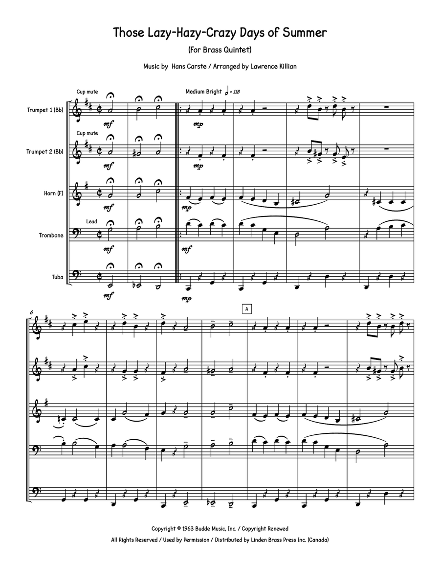 Those Lazy-hazy-crazy Days Of Summer Brass Quintet scores gallery preview page 2