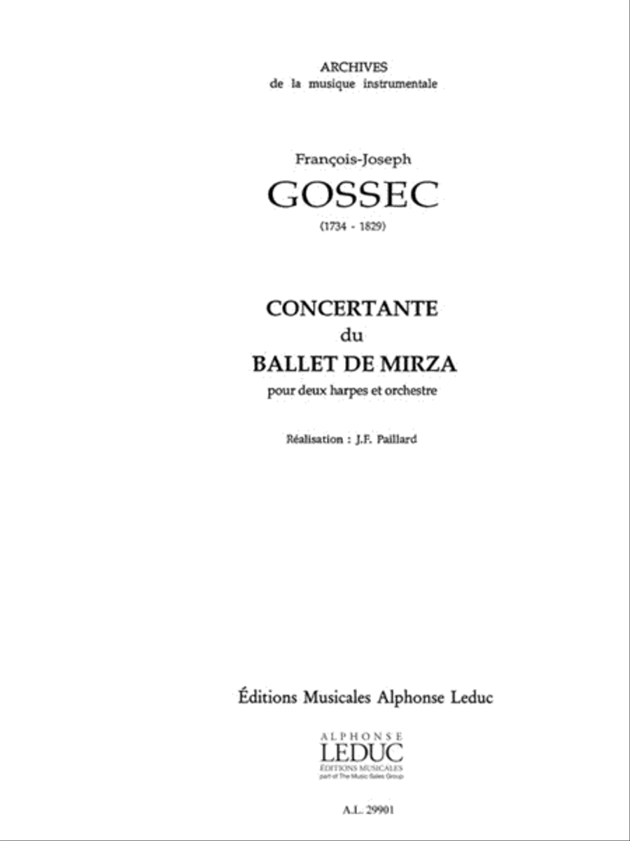 Gossec Concertante Du Ballet De Mirza 2 Harps & Orchestra Score/parts Harp scores gallery preview page 1