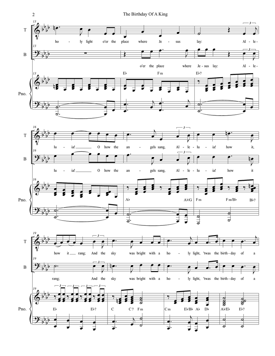 The Birthday Of A King (Duet for Tenor and Bass Solo) Bass Voice scores gallery preview page 3