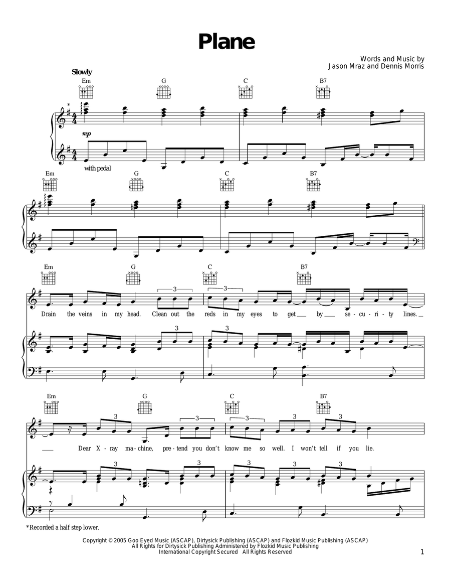 Plane Piano, Vocal, Guitar scores gallery preview page 1