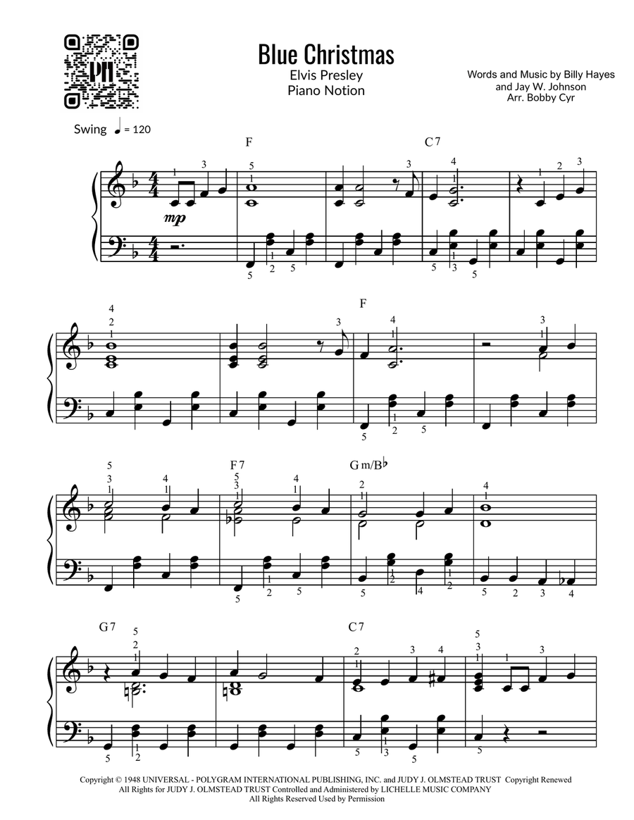Blue Christmas Easy Piano scores gallery preview page 1