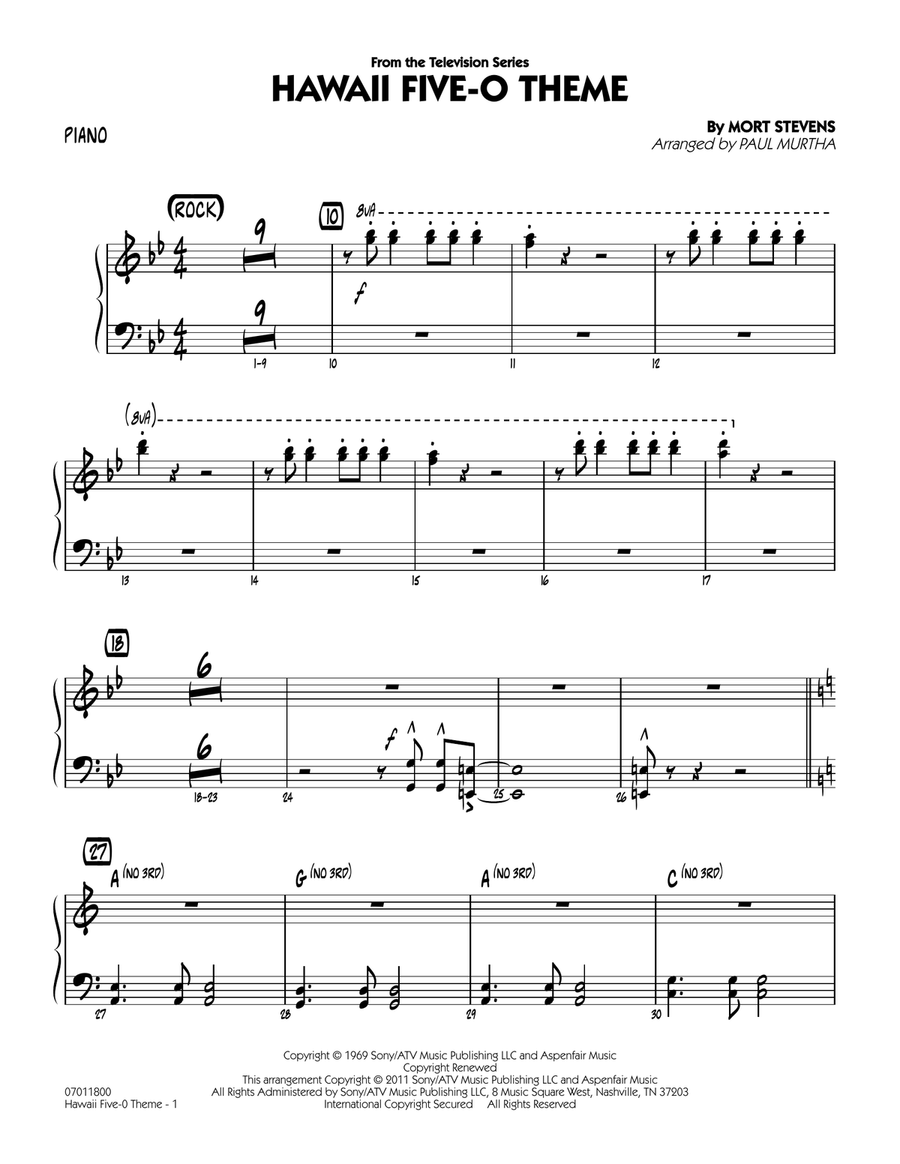 Hawaii Five-O Theme - Piano Jazz Ensemble scores gallery preview page 1
