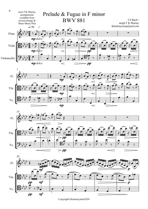 Bach - Prelude & Fugue in F Minor BWV881- Flute, Viola & Cello - Score and parts