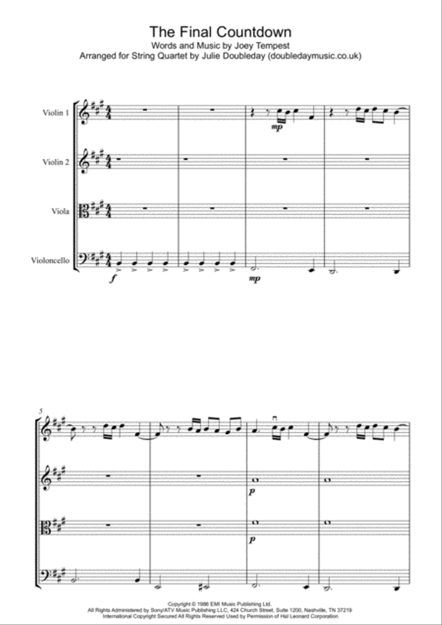 Final Countdown String Quartet scores gallery preview page 1