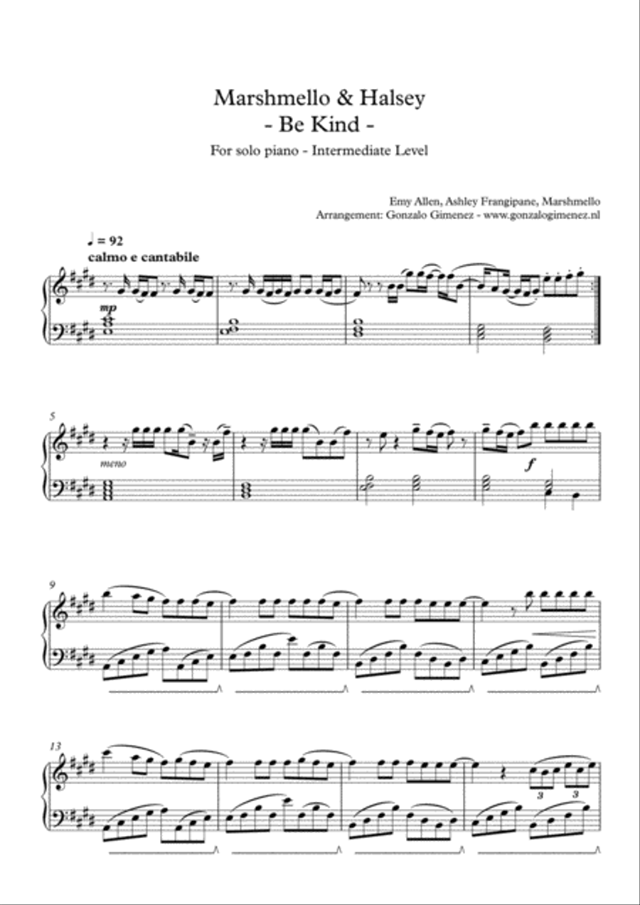 Be Kind Piano Solo scores gallery preview page 2