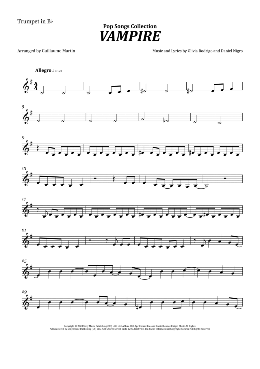 Vampire B-Flat Trumpet scores gallery preview page 1
