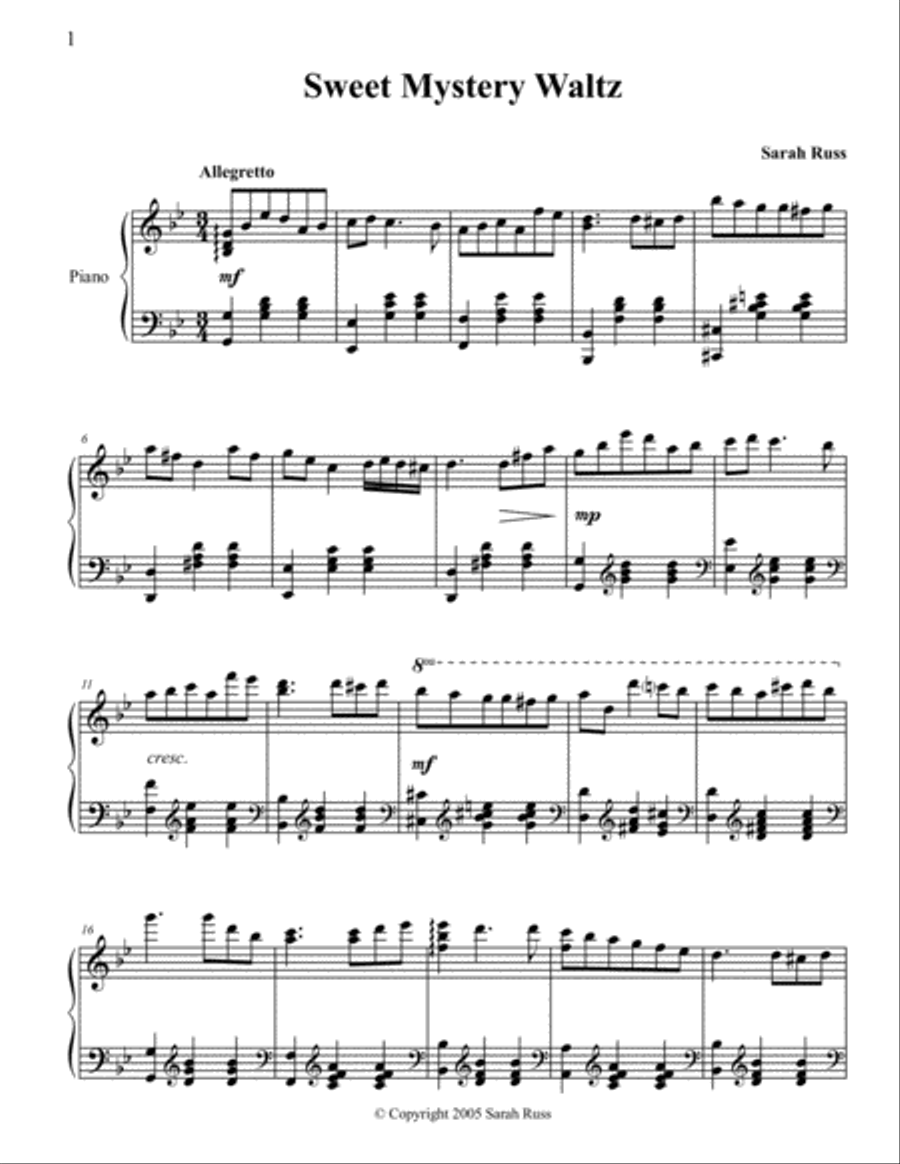Sweet Mystery Waltz Piano Solo scores gallery preview page 1