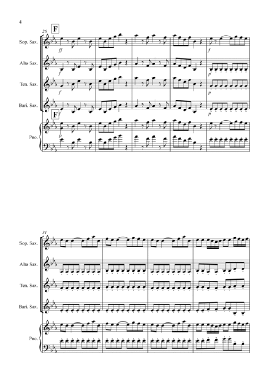 Eine Kleine Nachtmusik (1st movement) for Saxophone Quartet Saxophone Quartet scores gallery preview page 4
