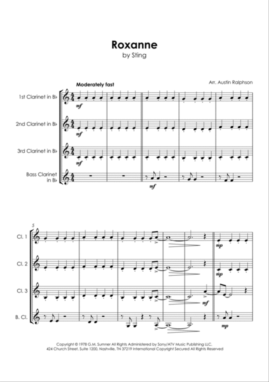 Roxanne Clarinet Quartet scores gallery preview page 5