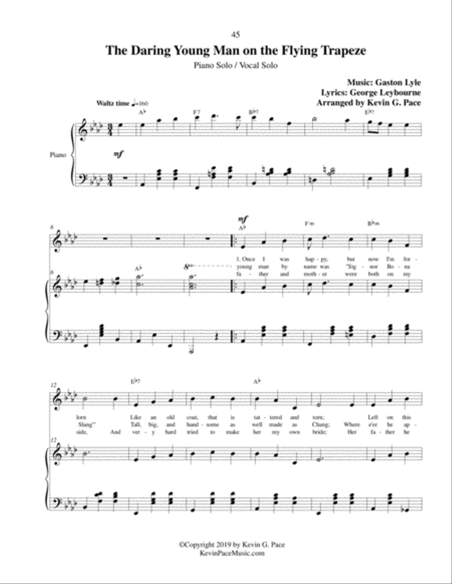 The Daring Young Man on the Flying Trapeze - piano solo / vocal solo / Chords Voice Solo scores gallery preview page 2