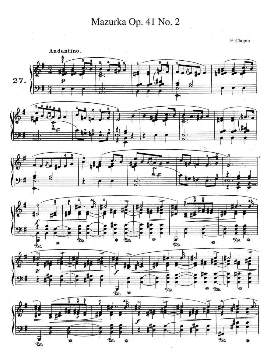 Chopin Mazurka Op. 41 No. 2 in E Minor (Em) image number null