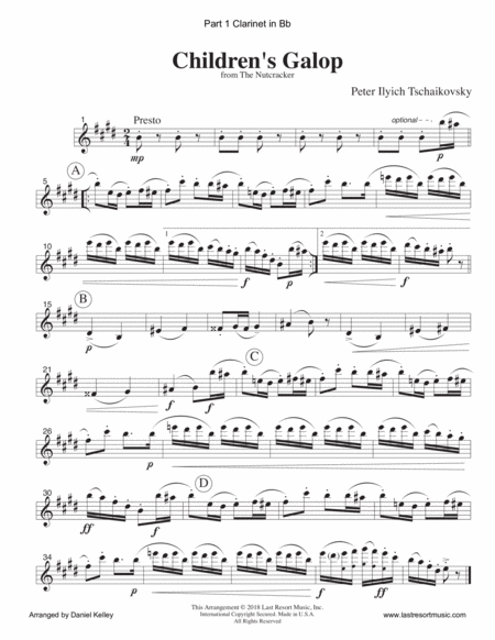 Children's Galop from the Nutcracker for Piano Trio (Violin, Cello & Piano) or Piano Quartet image number null