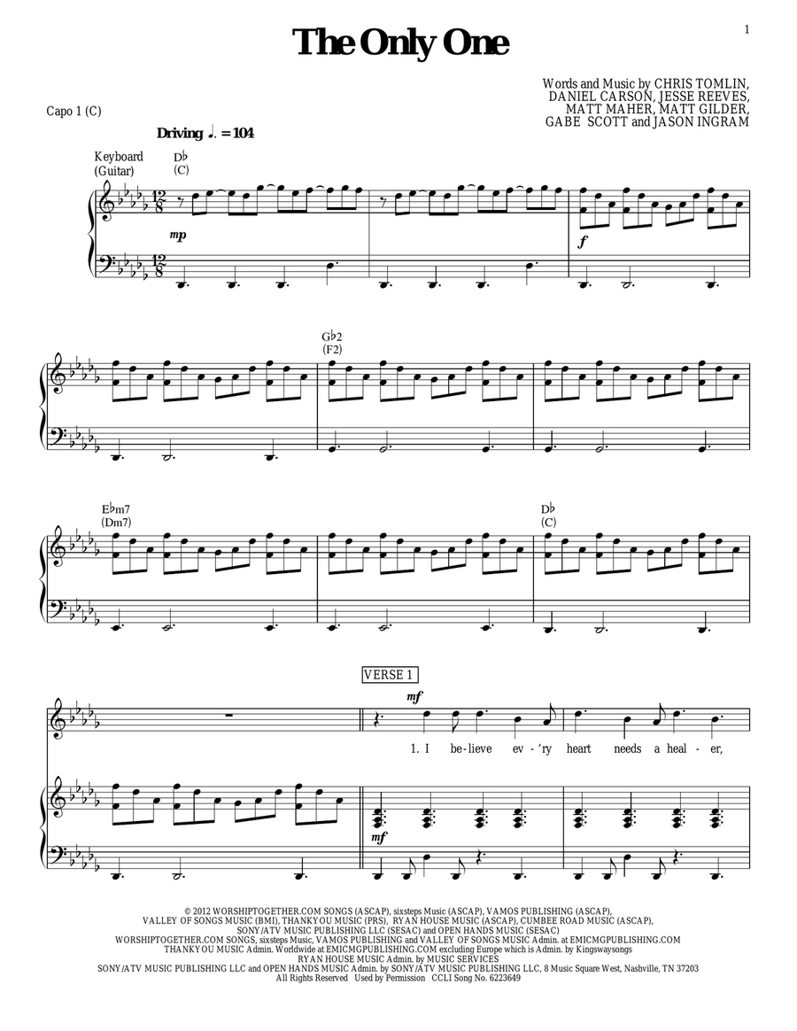 The Only One Piano, Vocal, Guitar scores gallery preview page 1