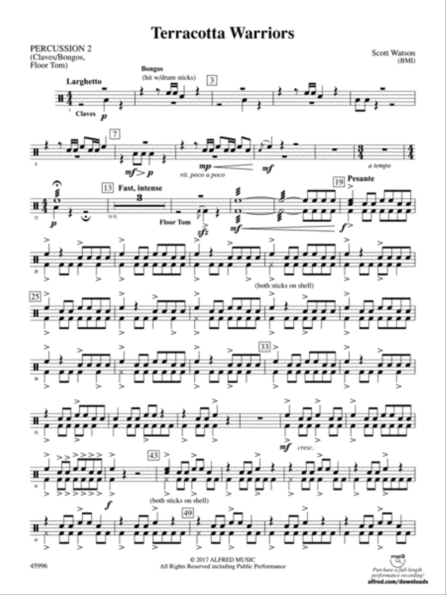 Terracotta Warriors: 2nd Percussion Concert Band scores gallery preview page 1