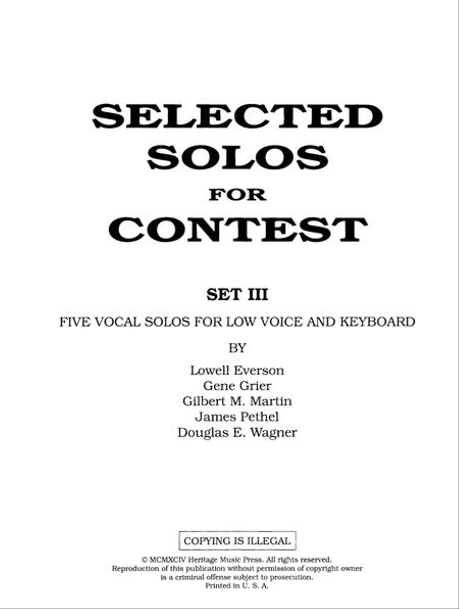 Selected Solos for Contest, Set III - Low Voice