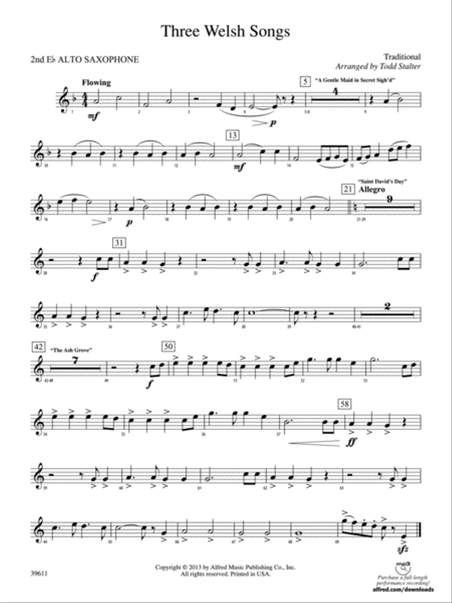 Three Welsh Songs: 2nd E-flat Alto Saxophone Concert Band scores gallery preview page 1