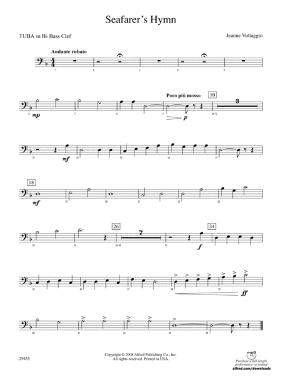Seafarer's Hymn: (World Part) B-flat Tuba B.C. Concert Band scores gallery preview page 1