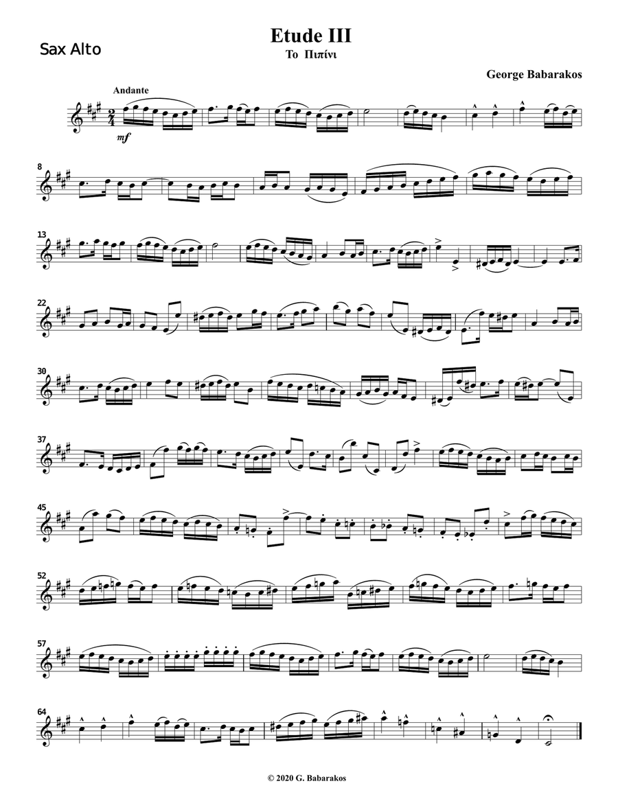 20 Etudes for Alto Sax Based on Greek Traditional Melodies image number null