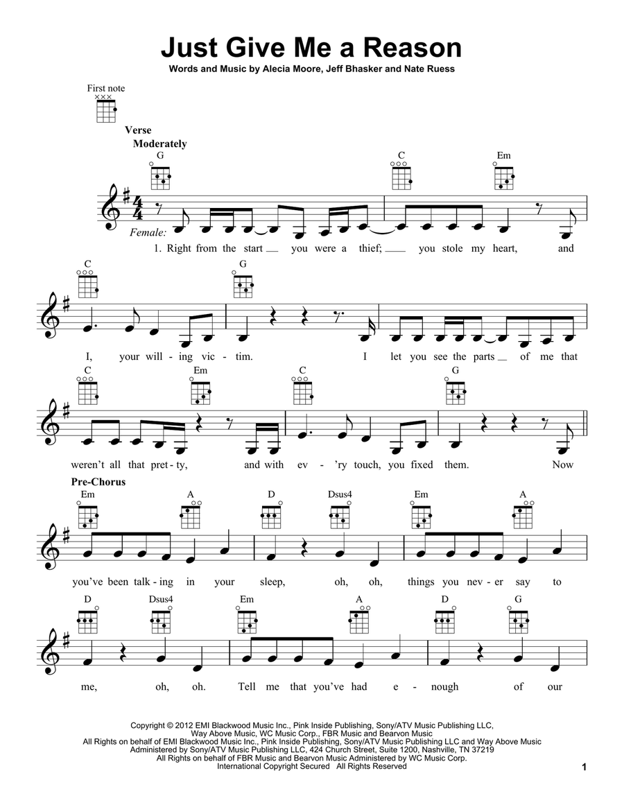 Just Give Me A Reason Ukulele scores gallery preview page 1