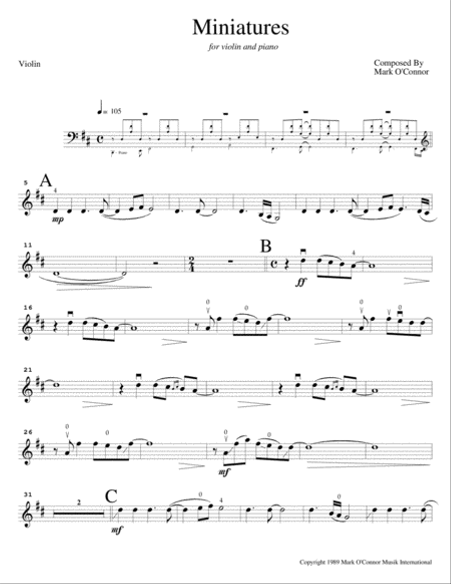 Miniatures (violin solo part - violin and piano) Violin Solo scores gallery preview page 4