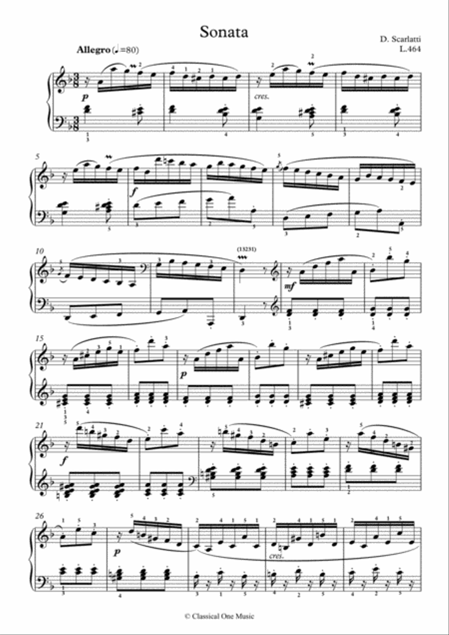 Scarlatti-Sonata in d-minor L.464 K.138(piano) Piano Solo scores gallery preview page 2