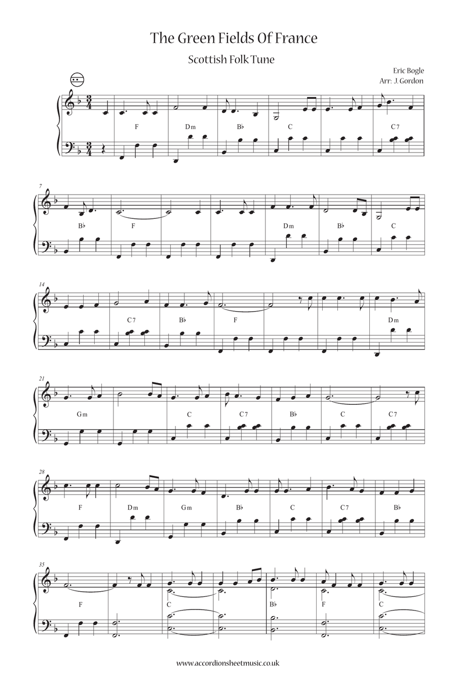 The Green Fields Of France Accordion scores gallery preview page 1