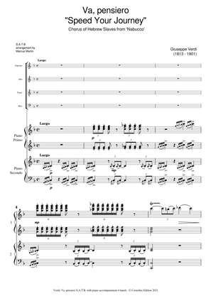 "Speed Your Journey"- "Va Pensiero" Verdi. (Chorus of Hebrew Slaves.) SATB with Piano Accompaniment.