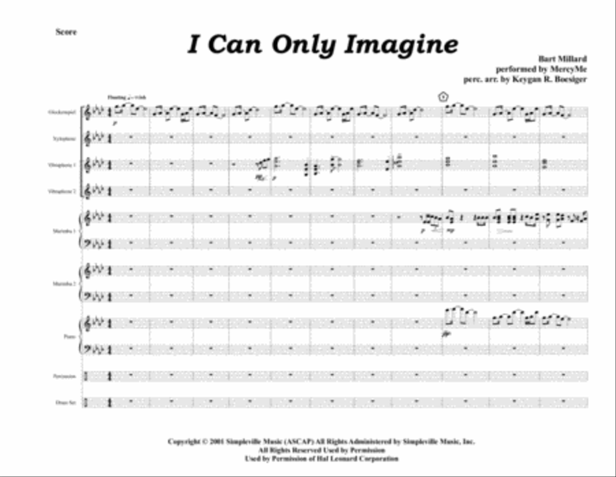 I Can Only Imagine Percussion Ensemble scores gallery preview page 1