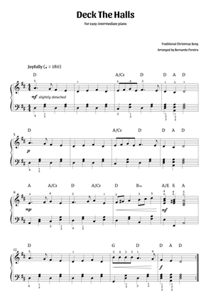 Deck The Halls (easy-intermediate piano – D major)