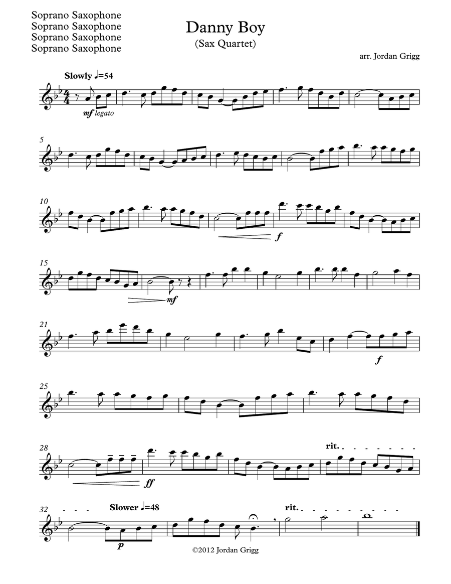 Danny Boy (Sax Quartet) Danny Boy (Sax Quartet) Saxophone Quartet scores gallery preview page 4