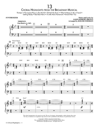 Book cover for 13 (Choral Highlights From The Broadway Musical) (arr. Roger Emerson) - Synthesizer