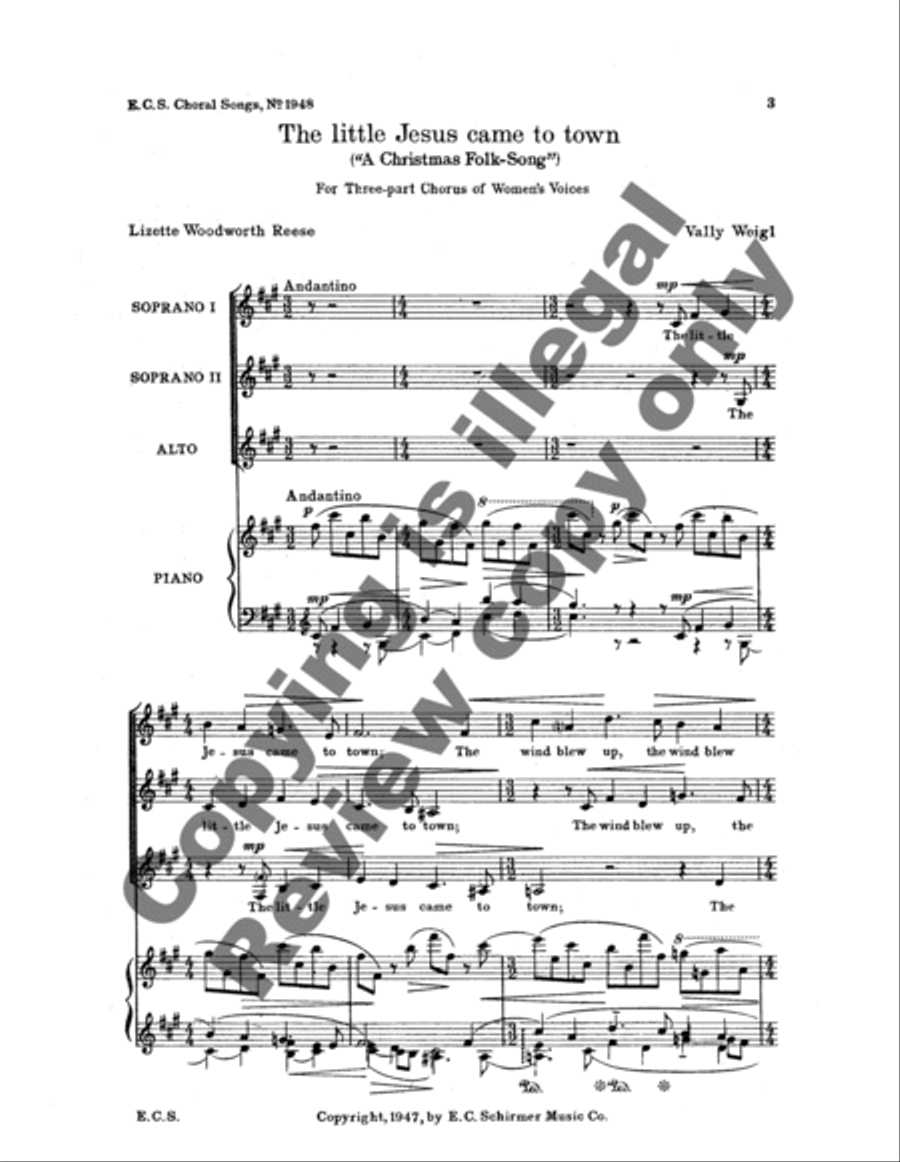 A Christmas Folk-Song (The Little Jesus Came to Town) SSA scores gallery preview page 7