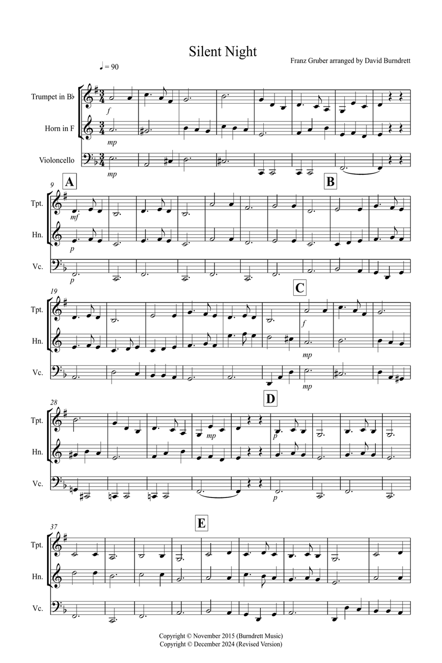 Silent Night for Trumpet, Horn and Cello Trio Small Ensemble scores gallery preview page 1
