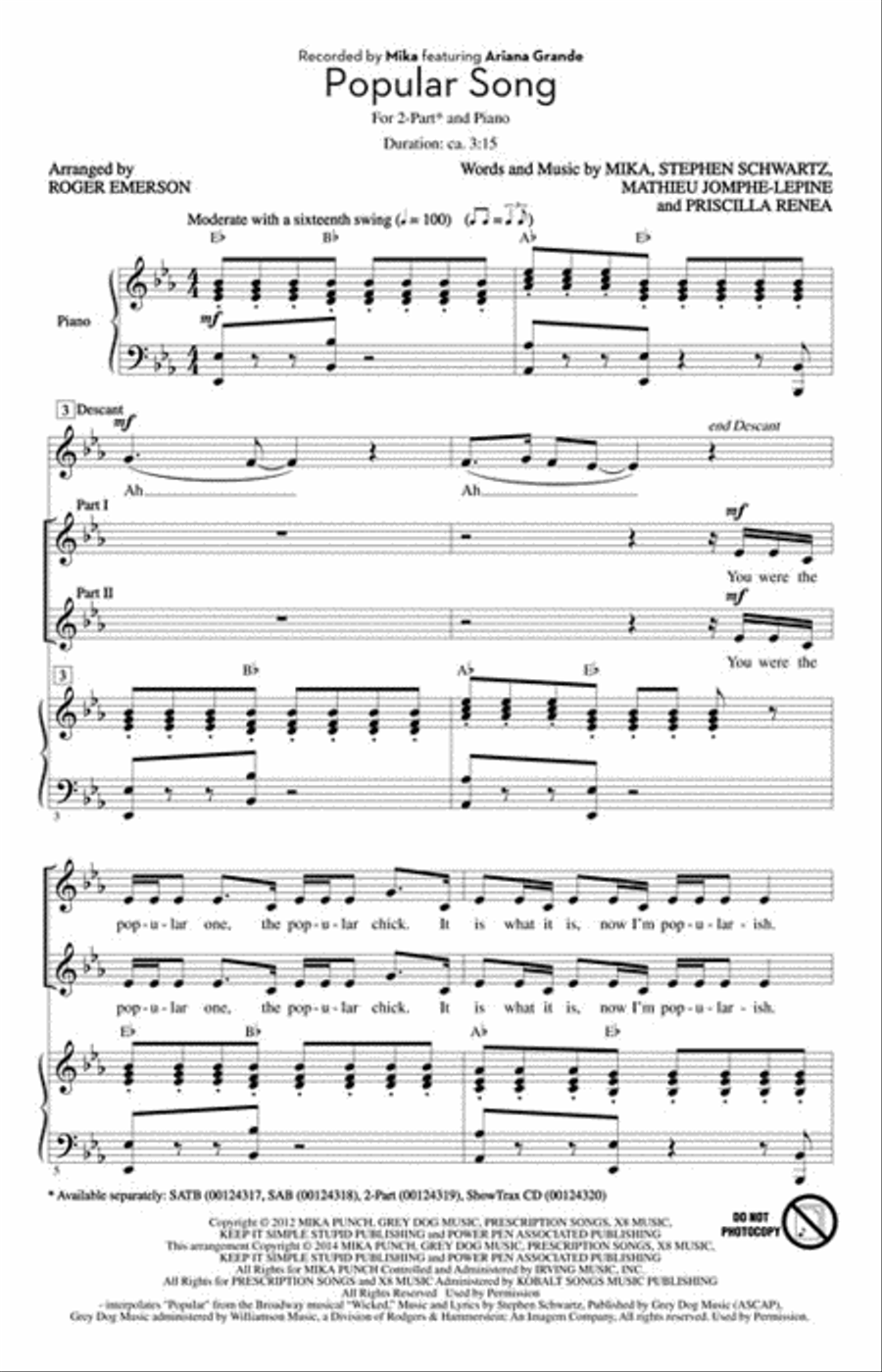 Popular Song Popular Song 2-Part scores gallery preview page 2
