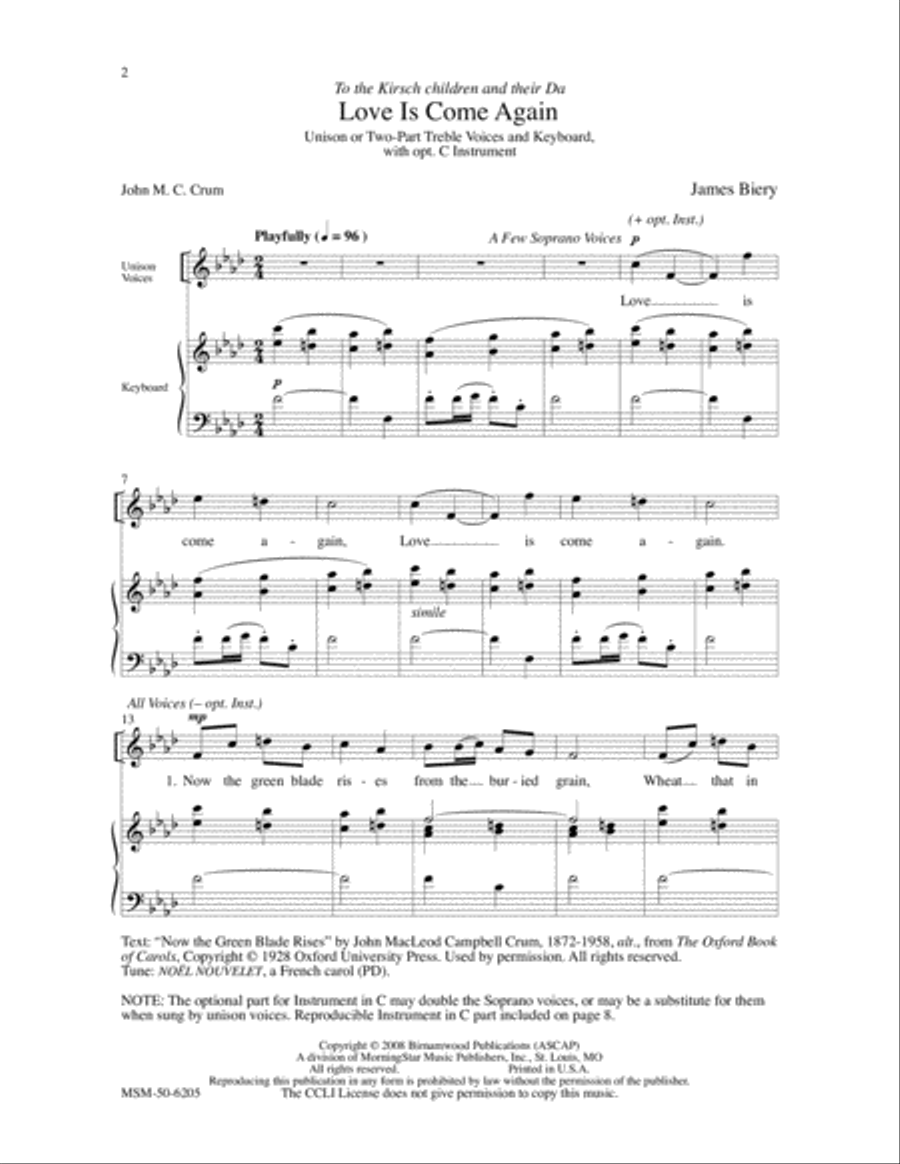 Love Is Come Again Love Is Come Again Unison Choir scores gallery preview page 2